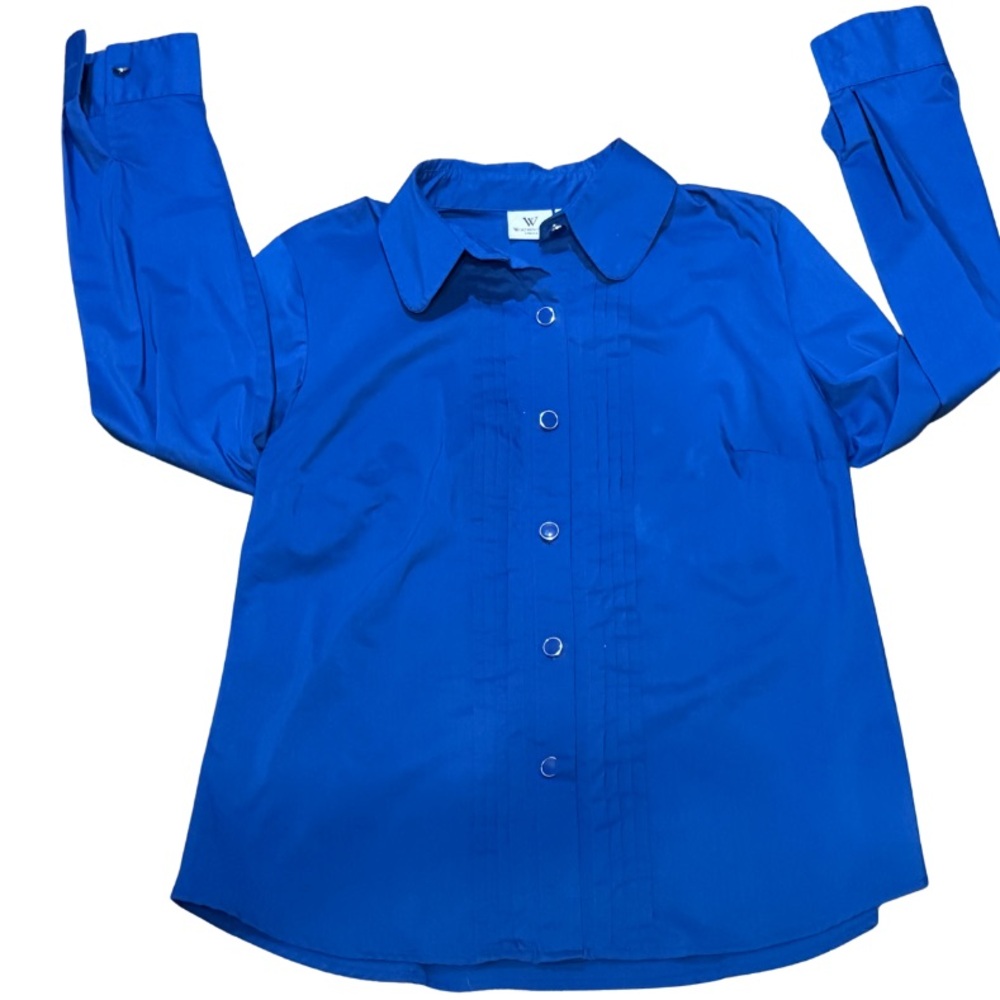 Worthington Blue Button Up Shirt Womens Large Stretch Classic Workwear‎ Blouse